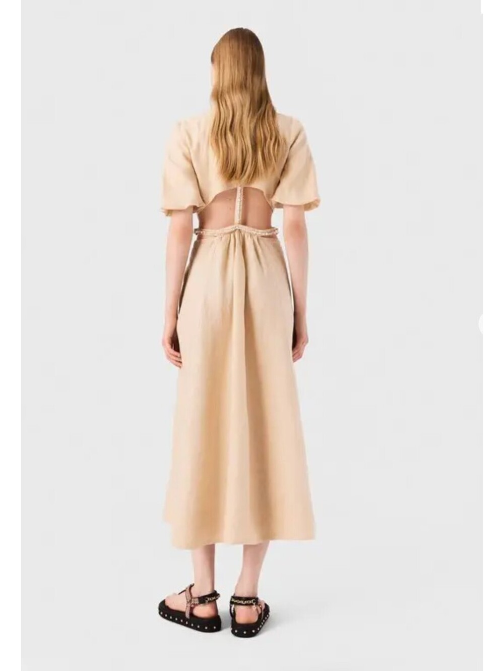 Maje Rivague Linen Midi Dress US 6, Fr 36, NWT